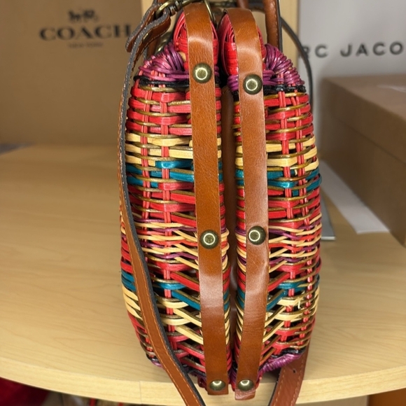 Patricia Nash Leather And Wicker Satchel Tote Bag Turn Lock - Picture 8 of 17